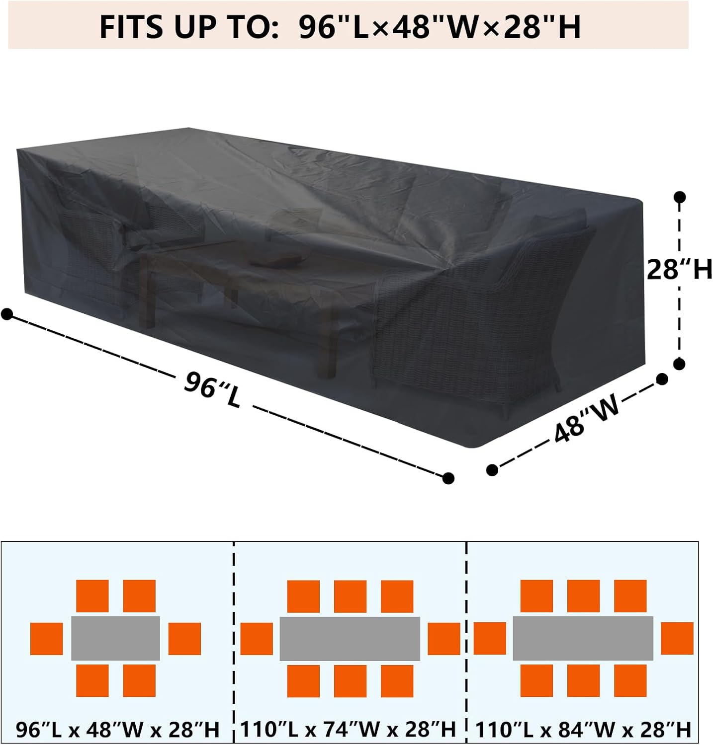 GardenCover 96" 48" 28" 8-10 Patio Furniture Cover L x W x H - Heavy Duty Outdoor Patio Table & Chair Cover, Waterproof