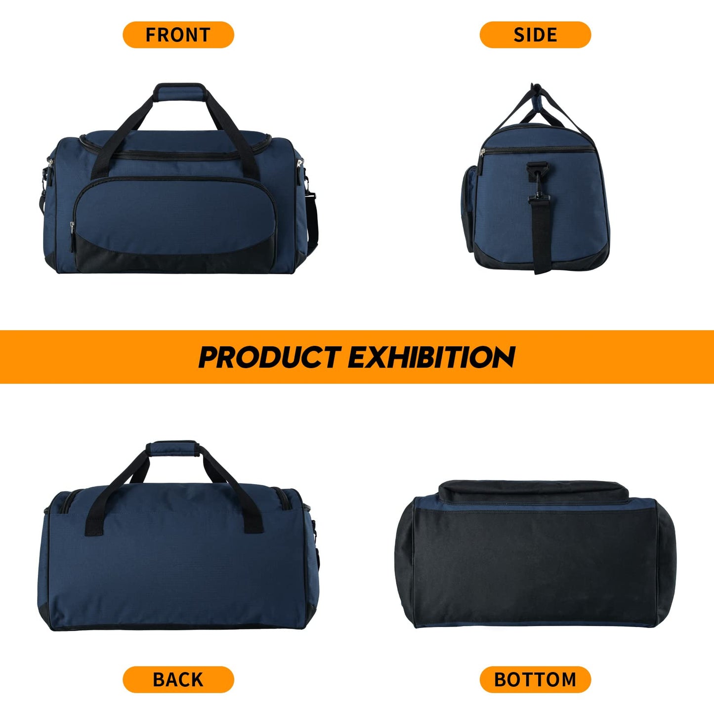 Gym Bag for Men - 55L Black Durable Large Duffle Bag for Travel, Workout, Fitness & Sport