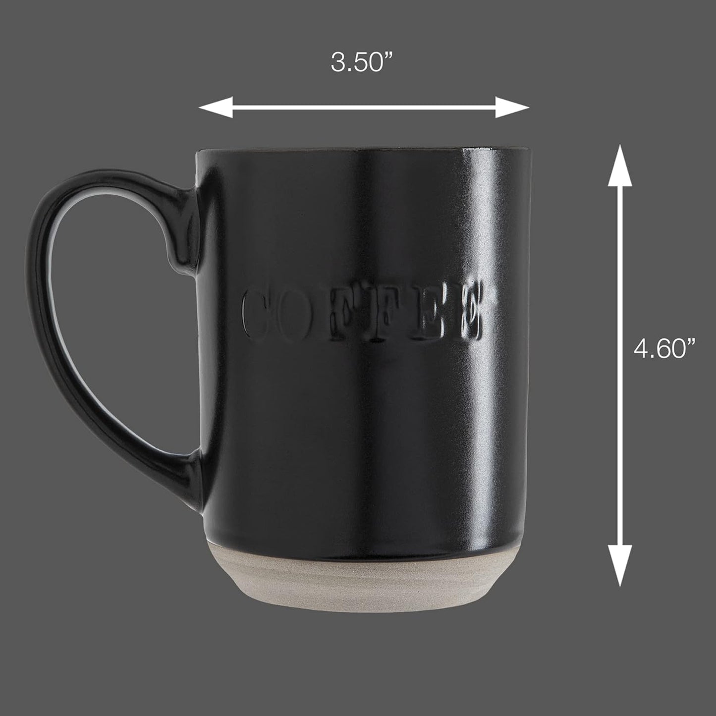 Sheffield Home Set of 4 Stoneware Coffee Mugs, Printed Tea Cups, Latte Mugs 16 oz (Black)