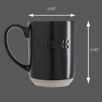 Sheffield Home Set of 4 Stoneware Coffee Mugs, Printed Tea Cups, Latte Mugs 16 oz (Black)