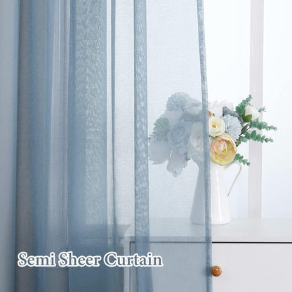 MIULEE Dusty Blue Semi-Sheer Window Curtains - Elegant Grommet Top Drapes, 84 Inch Length, Linen Texture