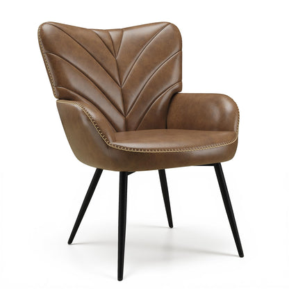 MALOL Mid-Century Modern Faux Leather Accent Chair for Living Room, Upholstered Armchair with Curved Back, High-Density Cushion & Metal Legs, Lounge Chair for Bedroom/Reading Corner,Set of 2