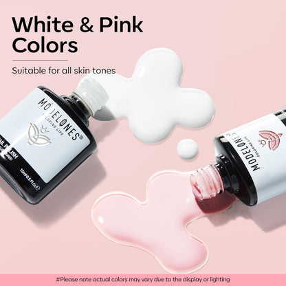 modelones Gel Nail Polish Set 2 Pcs 15ml French Manicure Kit White Nude Pink Jelly Sheer Gel Polish Soak Off UV LED Classic French Tip Gel Polish Natural Nail Art DIY Gift for Women