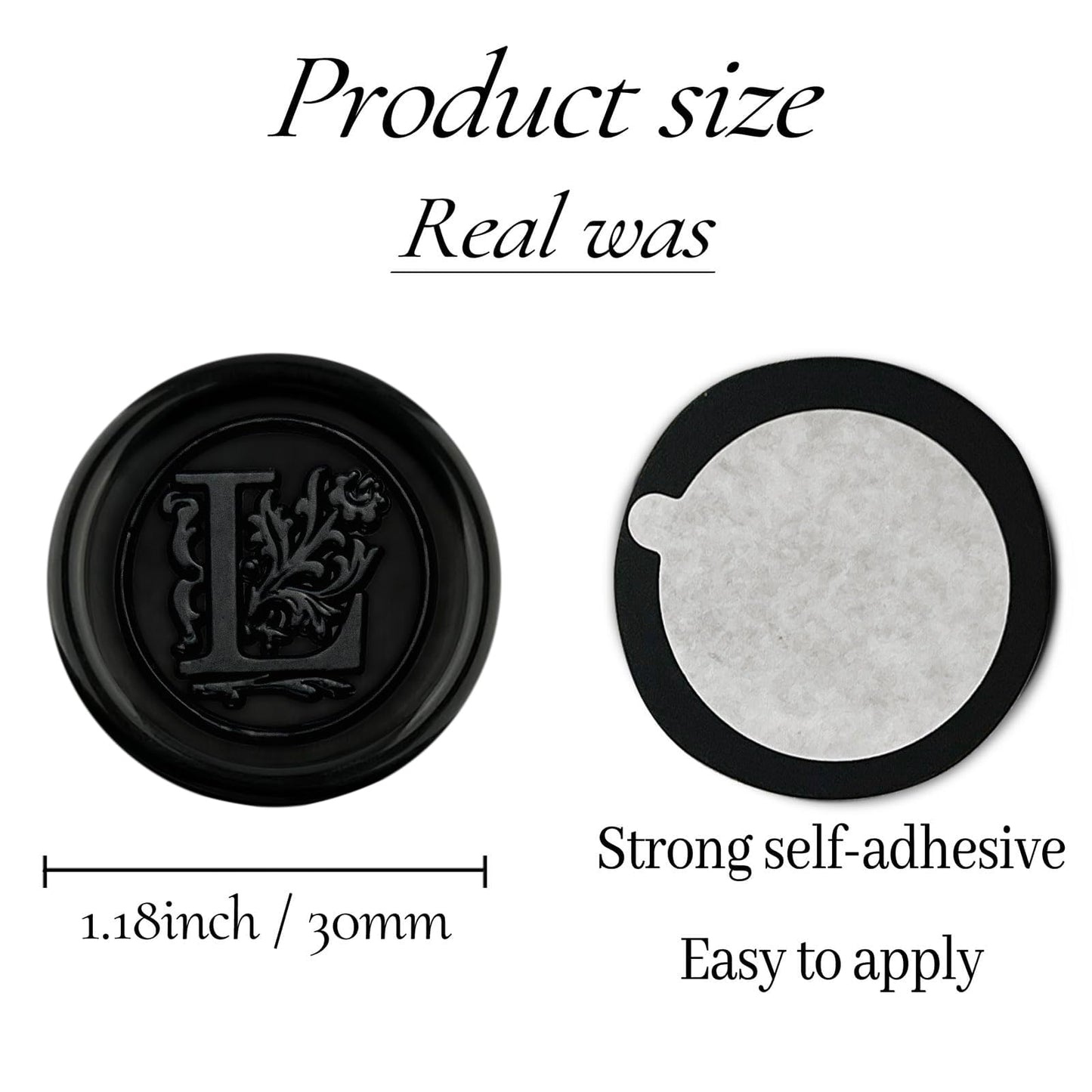 100Pcs Black Wax Seal Stickers Handmade Envelope Seals Self Adhesive Letter Wax Stickers for Wedding Party Invitations, Envelope, Gift Wrap, Christmas(Initial L, Black)