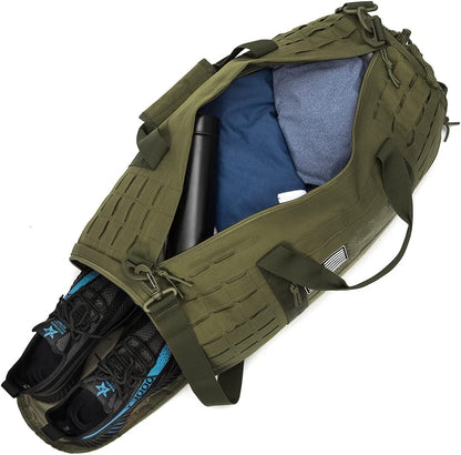 QT&QY 40L Military Tactical Duffle Bag For Men Sport Gym Fitness Tote Travel Training Workout With Shoe Compartment Basketball Football Weekender