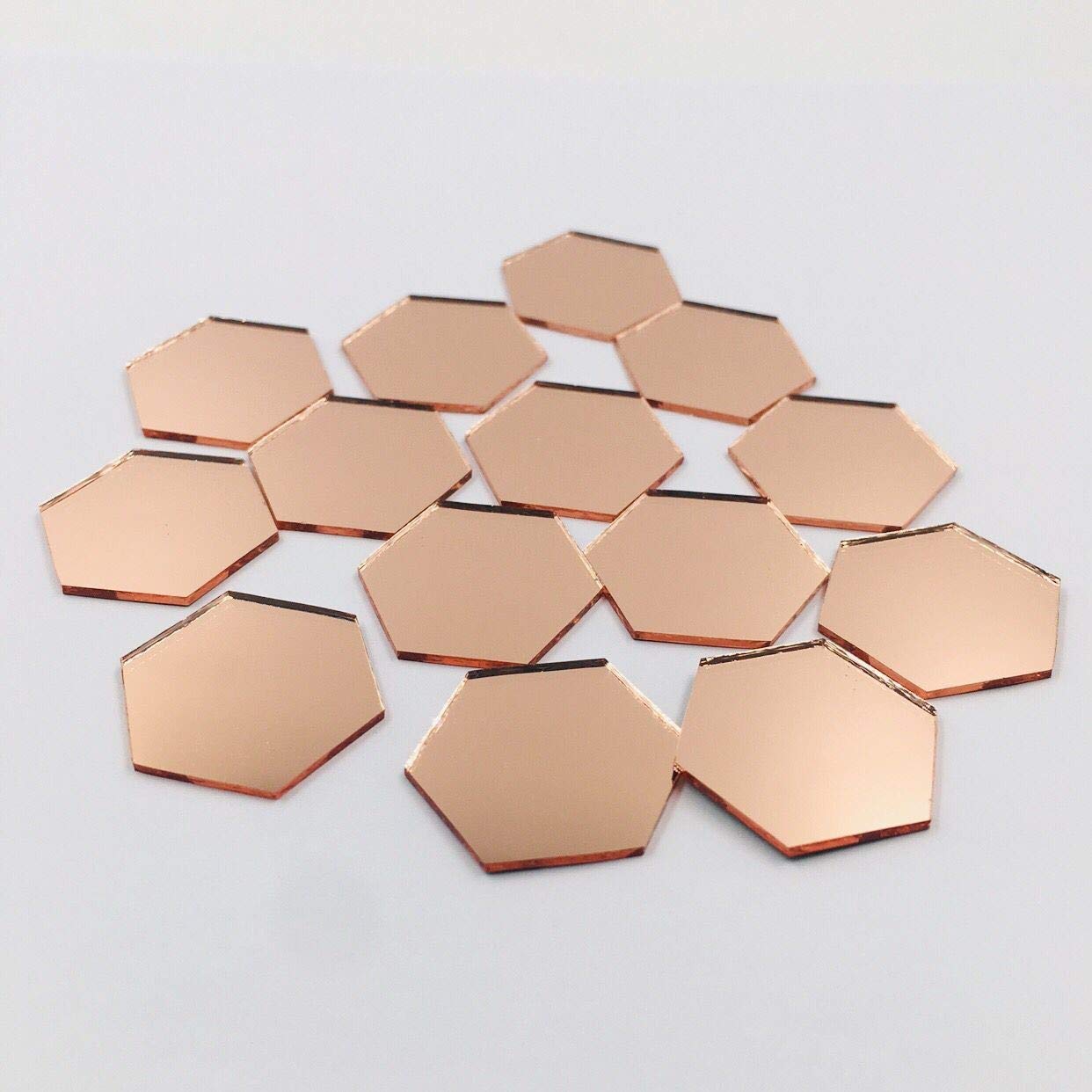NUO RUI 100 Pcs 1’’ Hexagon Mirror Mosaic Tiles Rose Gold Color for Craft Projects