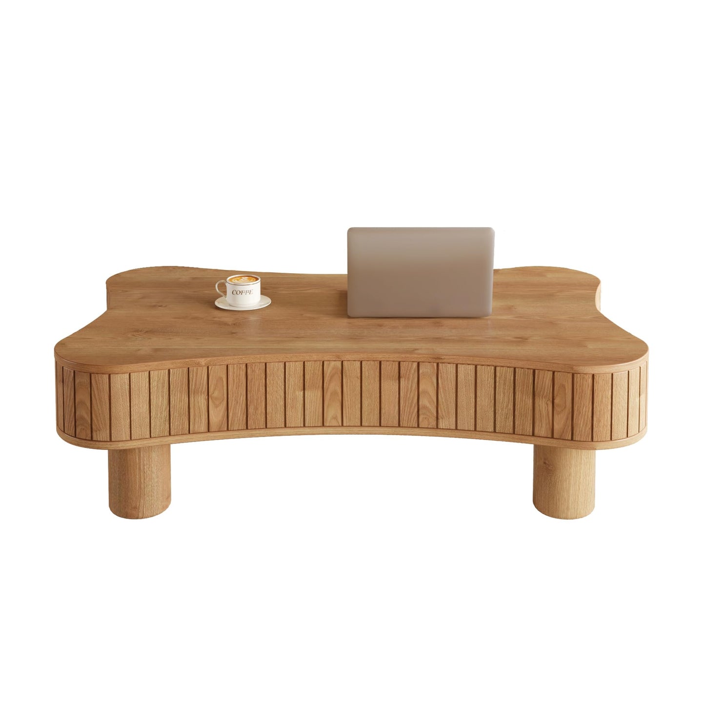 GDFStudio Zurnes Lift Top Coffee Table with Storage, 42" Accent Table for Living Room, Fluted Panel Hidden Storage, Silent Hydraulic Lift, Curved Corners, Easy Assembly, Light Brown