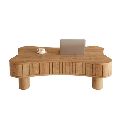 GDFStudio Zurnes Lift Top Coffee Table with Storage, 42" Accent Table for Living Room, Fluted Panel Hidden Storage, Silent Hydraulic Lift, Curved Corners, Easy Assembly, Light Brown