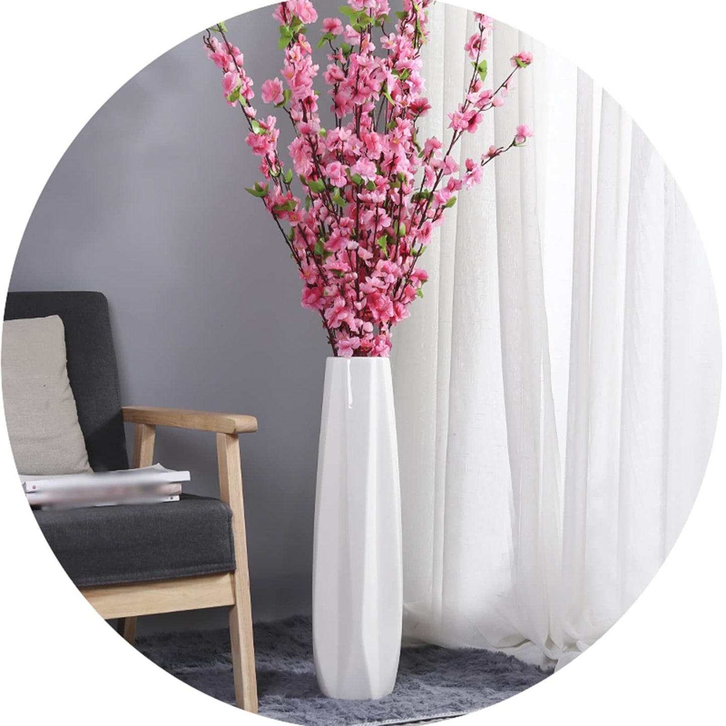 JIIPOREGJ Floor Vase Accessories Large Floor Vase,White Ceramic Vase,Handcrafted,Sophisticated Vessel for Decorative Branches and Dried Flowers,White30Cm