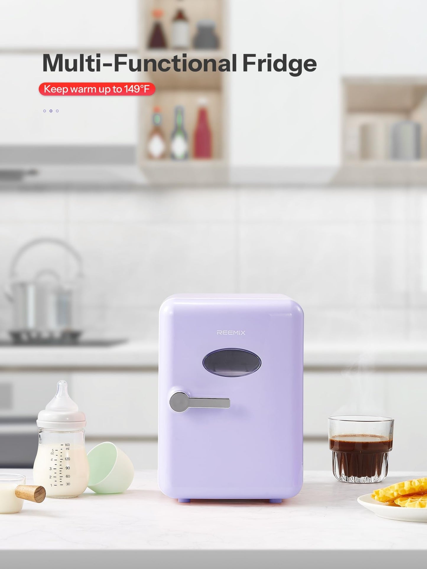 Mini Fridge With Handle, Small Fridge Rapid Cooling 4 Liter/6 Cans Skincare Fridge, Cooler and Warmer Refrigerators for Bedroom, Cosmetics, Office and Car (Retro, Purple)
