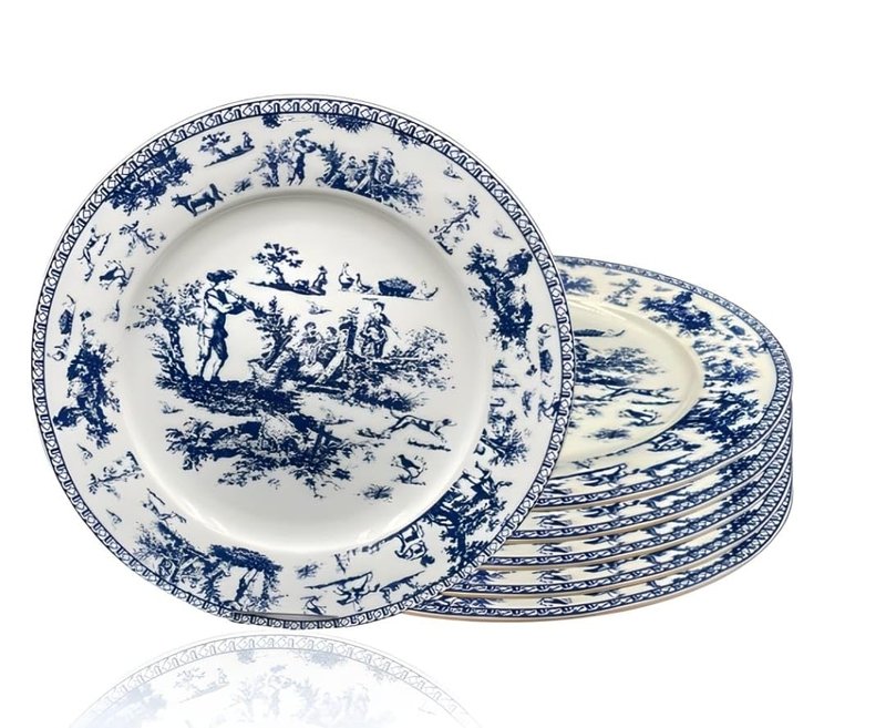 W&S CLASSICS Classic French Luxury Round Dinner Plates | 10.5 Inches Colorful Ceramic Flat Plates – Set of 6| Large Serving Plates for Party | Dishes for Appetizer, Salad, Desert, Steak (Blue)