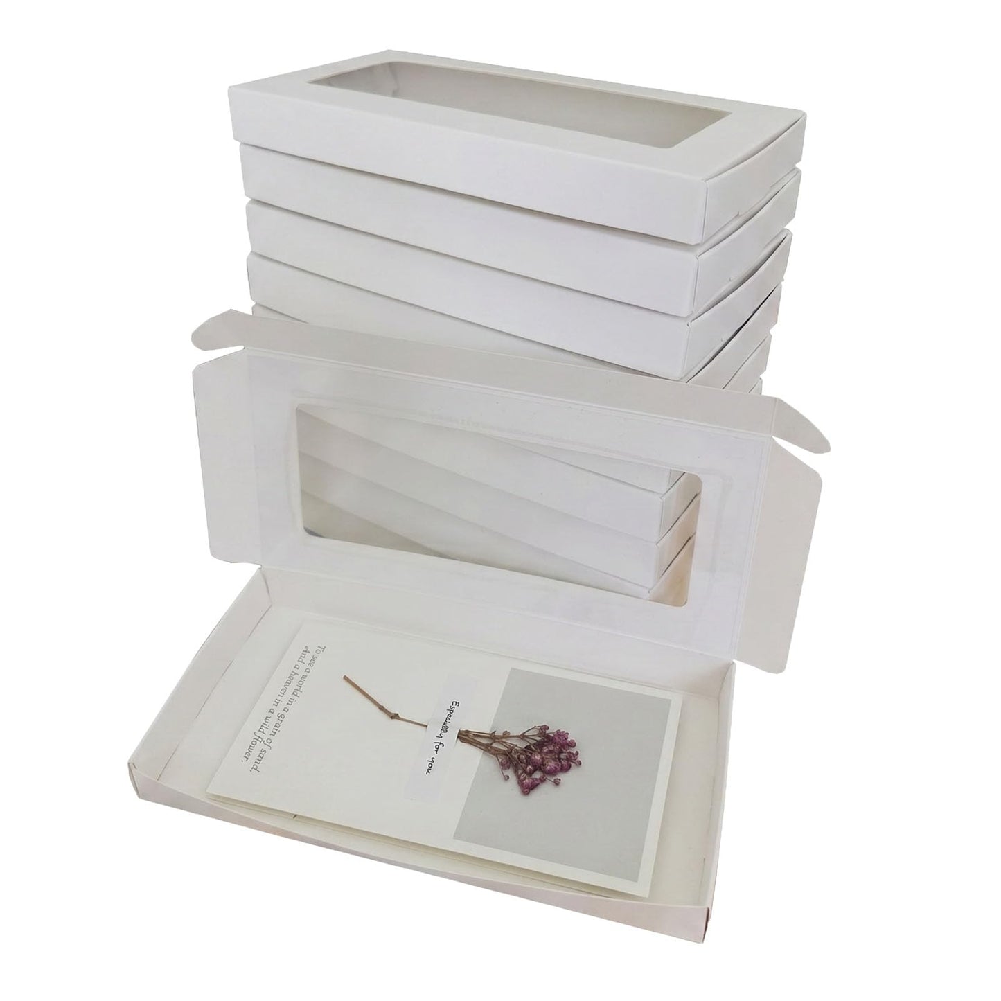 SULALIN 30 Pack Small White Boxes For Gifts With Clear Windows,7.8"x3.9"x0.7" Cajas De Regalo Kraft Pillow Gift Box For Greeting card, Graduation card,Party Goft Box For Proposal(white)