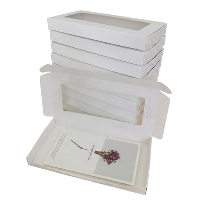 SULALIN 30 Pack Small White Boxes For Gifts With Clear Windows,7.8"x3.9"x0.7" Cajas De Regalo Kraft Pillow Gift Box For Greeting card, Graduation card,Party Goft Box For Proposal(white)
