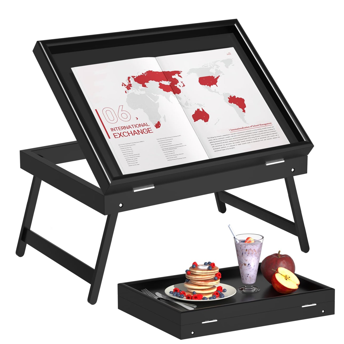 Artmeer Bed Tray Table Breakfast Food Tray with Folding Legs Serving Tray for Laptop Desk, Sofa,Platters,TV,Snack,Eating Tray(Black, Medium)
