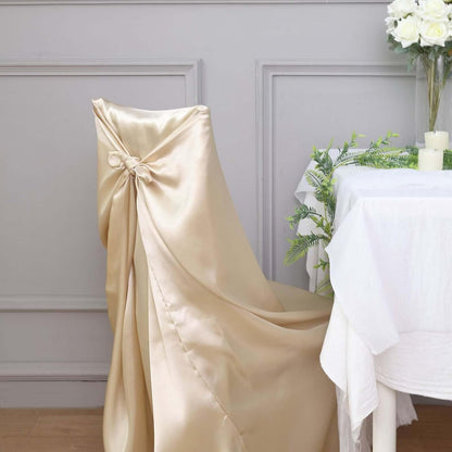 1 Efavormart Beige Chair Covers for Party PCS Satin Self Tie Universal Banquet Wedding Folding Chair Cover for Dining