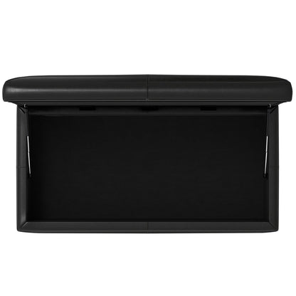 SIMPLIHOME Gabbie Storage Ottoman - 48 inch Wide Upholstered Vegan Leather Rectangle Storage Ottoman Bench in Midnight Black, Contemporary Ottoman for Living Room with Lift-Up Lid