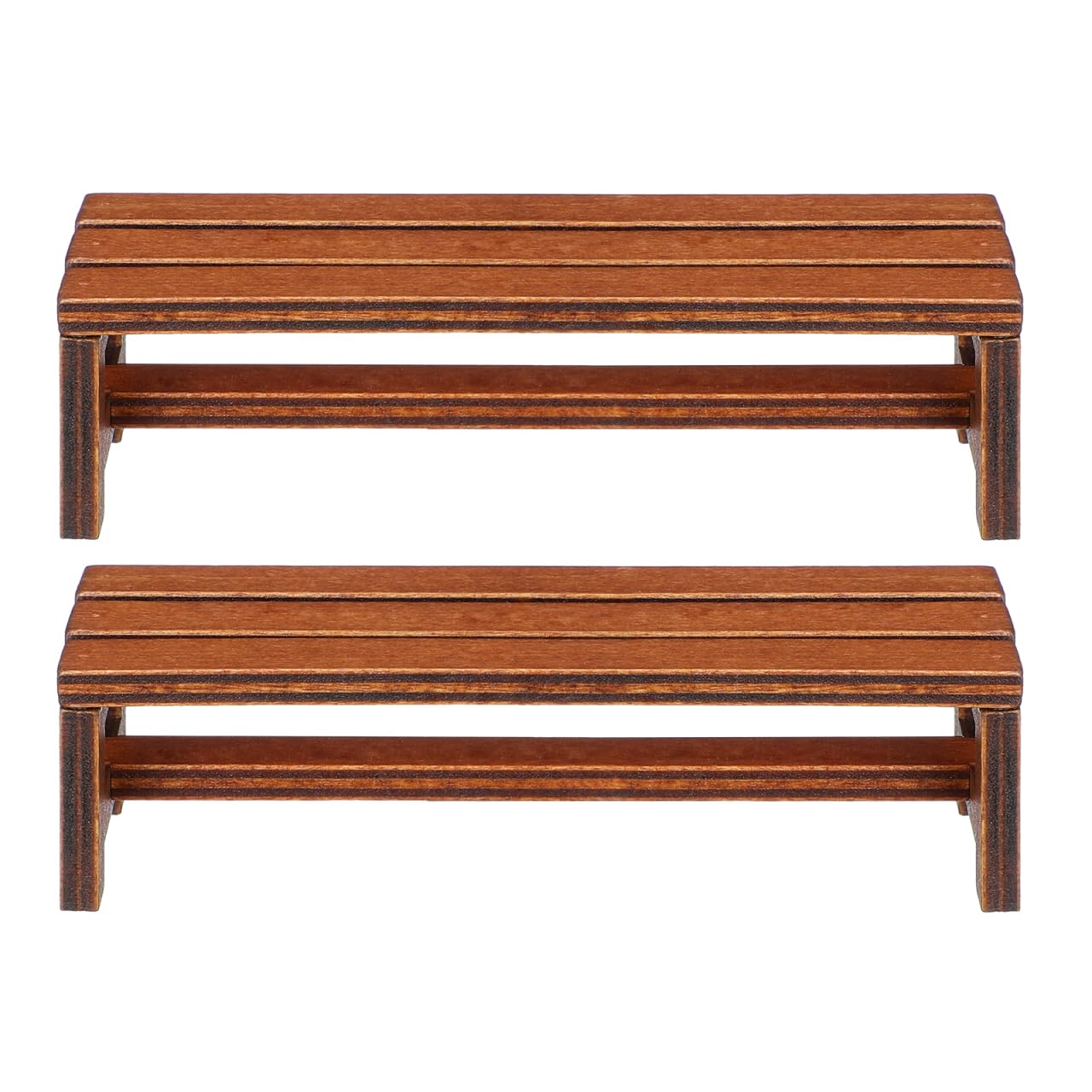 ibasenice 2Pcs Miniature Dollhouse Bench Set - 1:12 Scale Wooden Park Chair Furniture Accessories, Tiny Brown Garden Benches for Fairy Gardens, Christmas Village, Crafts, and Photography Props