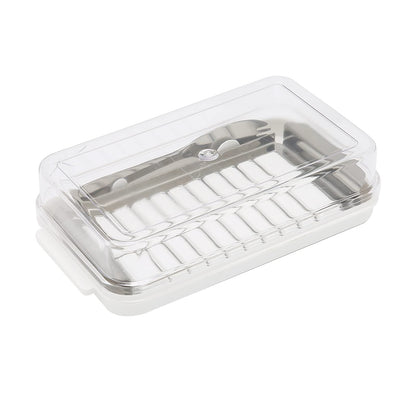 Yosoo Health Gear Butter Slicer Butter Cutter Box Stainless Steel Butter Slicer Cutter Dish, Cheese Storage Container with Transparent Cover for Kitchen, 7.5x4.1x1.6in Easy Cutting Butter Box Case