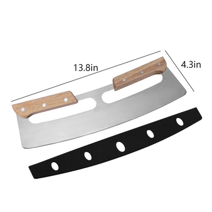 2 Pack Pizza Cutter Rocker with Wood Handles & Protective PP Cover, 14" 430 Stainless Steel Pizza Slicer Wheel, Big Pizza Knife Cutters Kitchen Tool (14 inch)