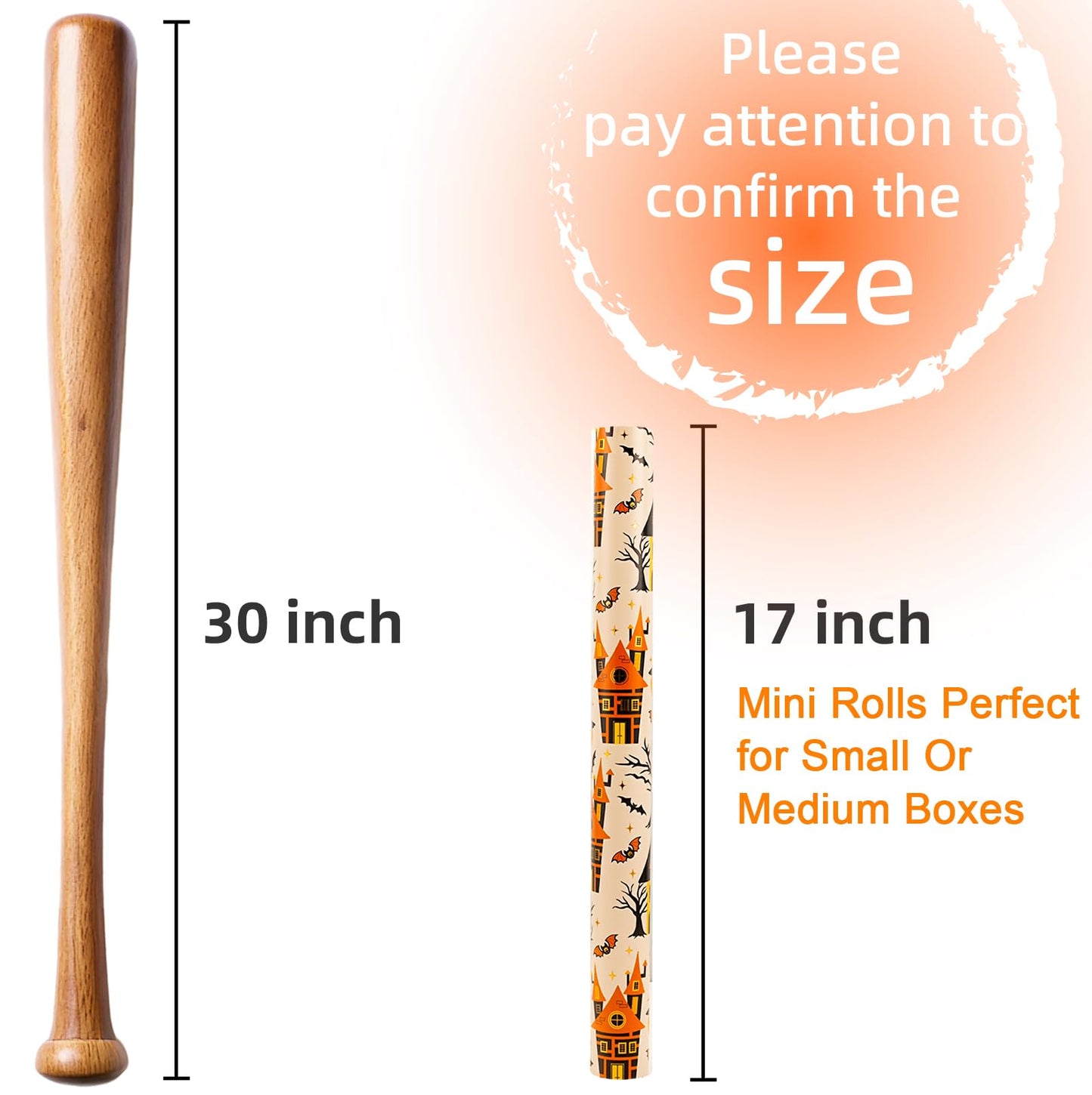 Yarcony Halloween Wrapping Paper Roll - 17 Inch X 33 Feet - Metallic Foil Classic Orange Haunted House, Pumpkin and Bat Pattern Gift Wrap Paper Sheet for Halloween's Day, Holiday Decorations, Birthday