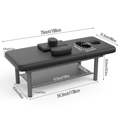 Dolonm Heavy Duty Professional Stationary Massage Bed with Backrest for Treatment Table Physical Therapy Table Spa Facial Bed, 31.5in Wide Table, Metal Frame PU Leather, Black Integral Structure