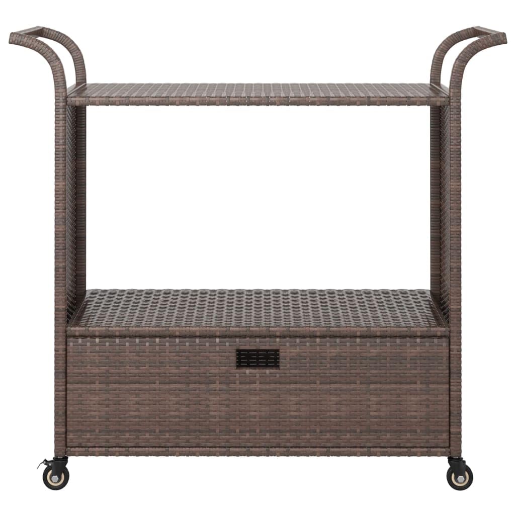TUERYAFEK Brown Poly Rattan Bar Cart with Drawer, 39.4"x17.7"x38.2", Rolling Serving Trolley with Locking Castors