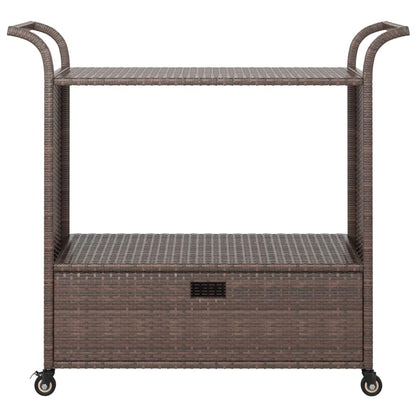 TUERYAFEK Brown Poly Rattan Bar Cart with Drawer, 39.4"x17.7"x38.2", Rolling Serving Trolley with Locking Castors