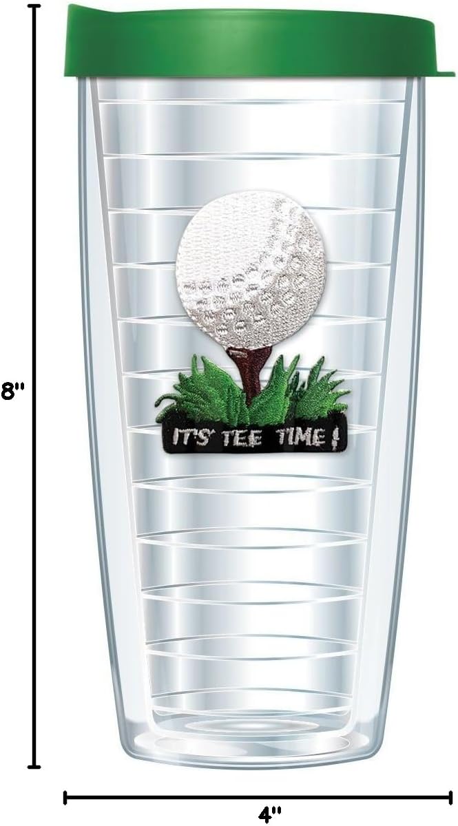 Tee Time Golf Tumbler Cup 16 Oz with Grass Green Lid | Thermal Insulated, Dishwasher Safe