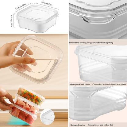 Food Storage Containers with Lids, Clear Plastic Fridge Organizer Bins, 350ml Sealed Reusable Kitchen Storage Boxes,