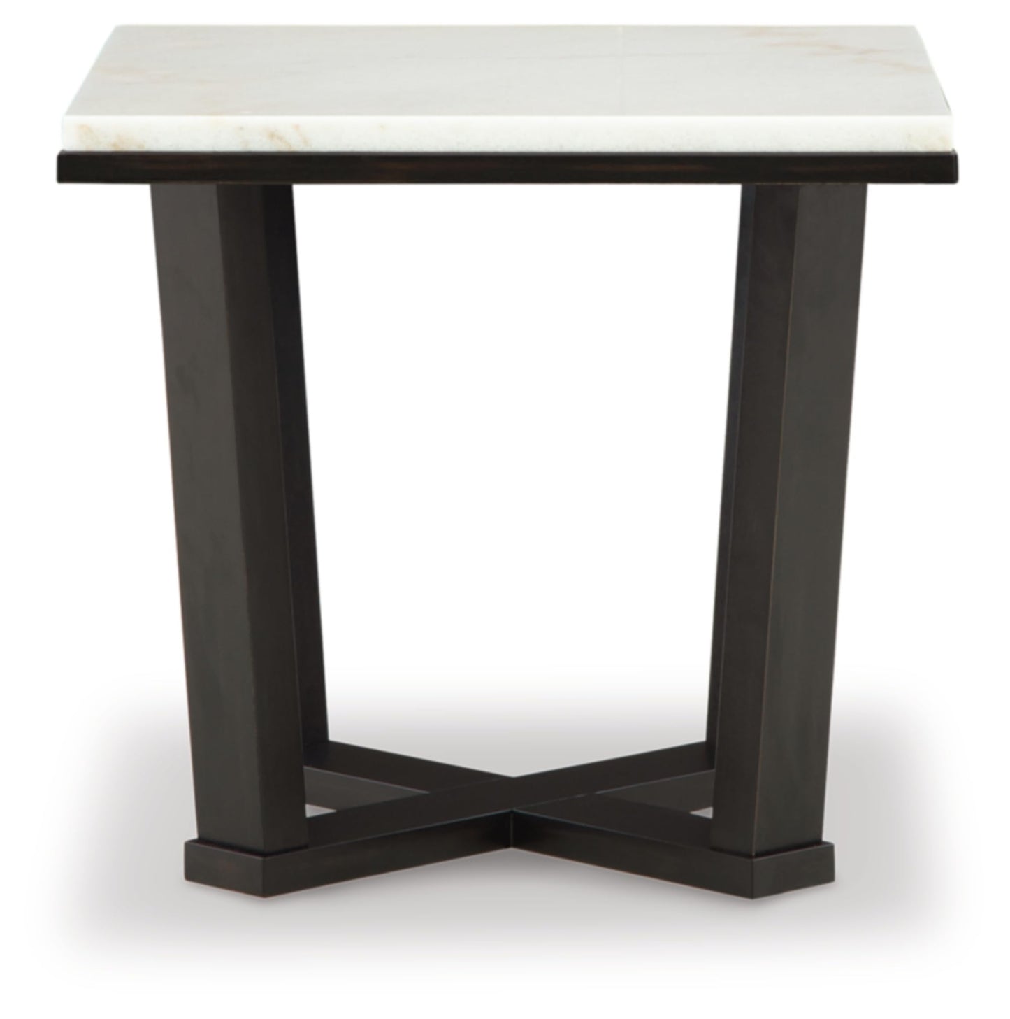 Signature Design by Ashley Fostead Contemporary Square 24" End Table with Marble Top, White Marble & Dark Brown
