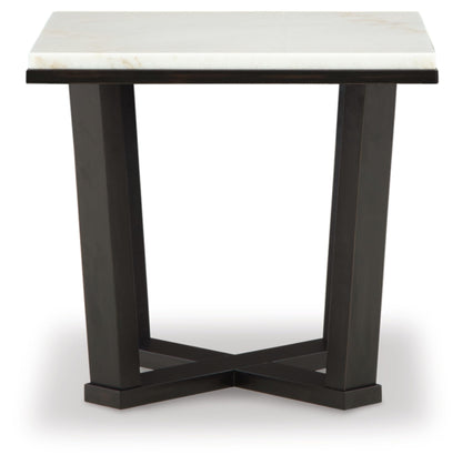 Signature Design by Ashley Fostead Contemporary Square 24" End Table with Marble Top, White Marble & Dark Brown