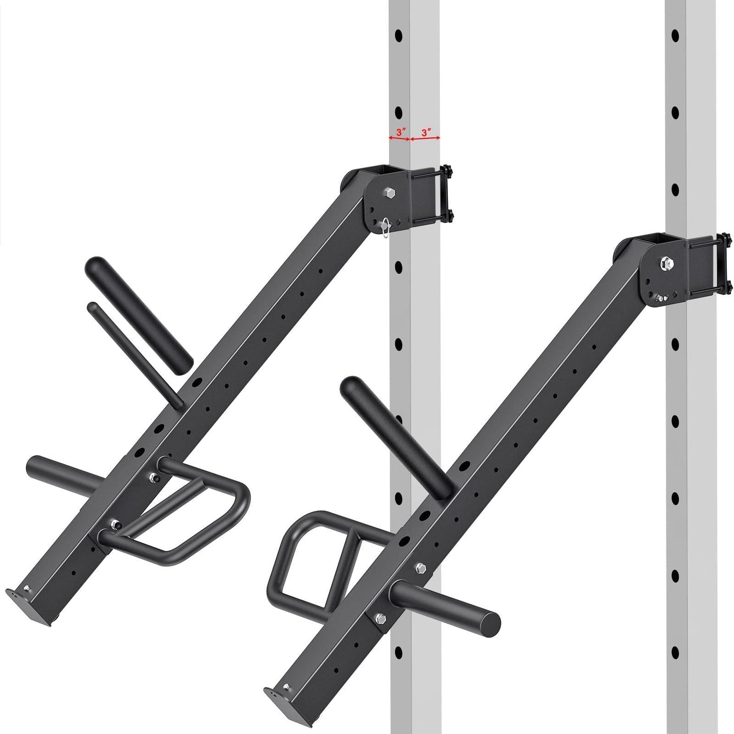 Kipika Power Rack Jammer Arms - Adjustable Height & Angle Lever Arm System for 3x3 Power Cages with 5/8" or 1" Holes - Fits 2-Inch Olympic Plates - 1 Pair (for 3" x 3" Racks with 5/8" or 1" Holes)
