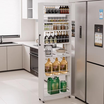 5-Tier Rolling Spice Rack Cart - Slim Metal Storage with Wheels, Narrow Kitchen & Utility Shelf, Perfect for Dining Room & Bakery Organization (9.8"x17.7"x72.6")