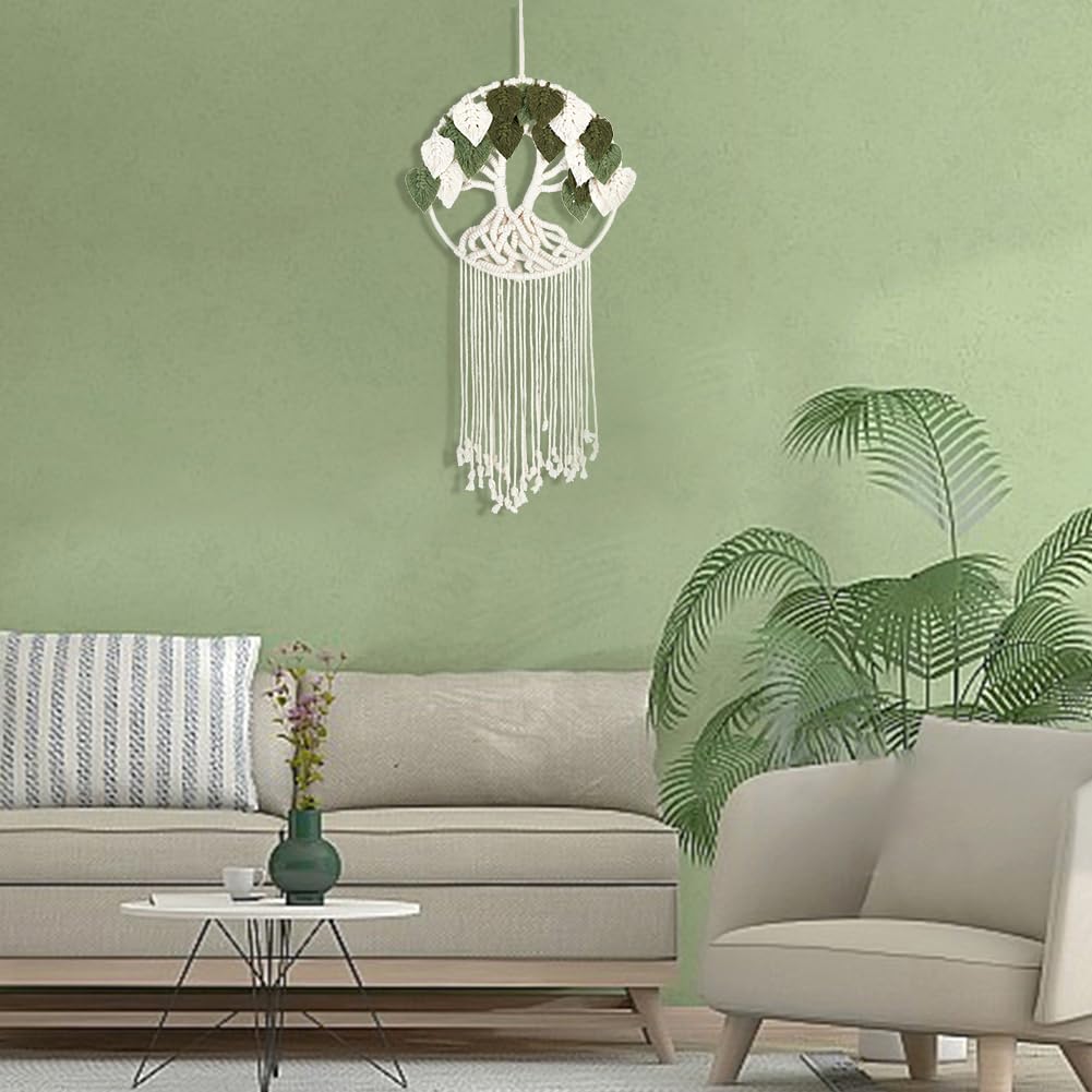 ORIGACH DIY Macrame Tree of Life Wall Hanging Kit Handmade Boho Leaves Tapestry Macrame Kit for Beginner Adults with Step by Step Instruction Macrame Wall Decor for Living Room, Green