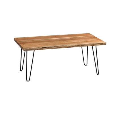 Alaterre Furniture Live Edge Wood Coffee Table with Hairpin Metal Legs – Rustic Modern Farmhouse Living Room Table with Acacia Wood Top (48 Inch)