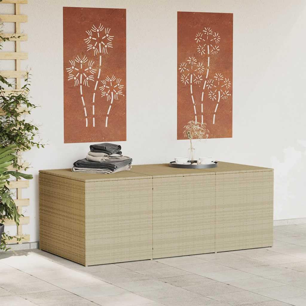 GKHPYURE Mix Beige Poly Rattan Patio Storage Box 259.9 Gal, Waterproof Bag for Cushions, Gas Springs Lid, Powder-Coated Steel Frame