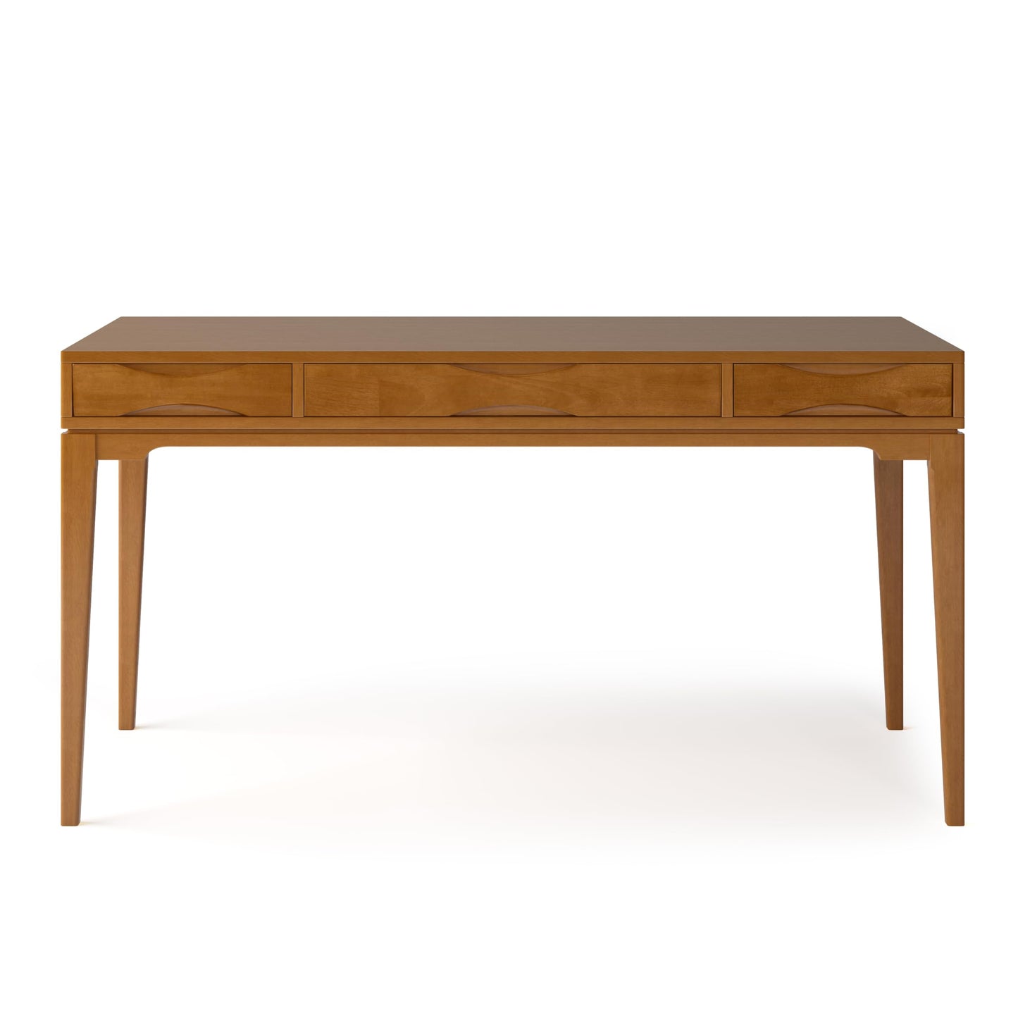 SIMPLIHOME Harper Desk - 60 Inch Wide Solid Wood Writing Desk in Light Golden Brown, Mid-Century Modern Home Office Computer Table for Study with 2 Drawers and Flip-Down Keyboard Tray
