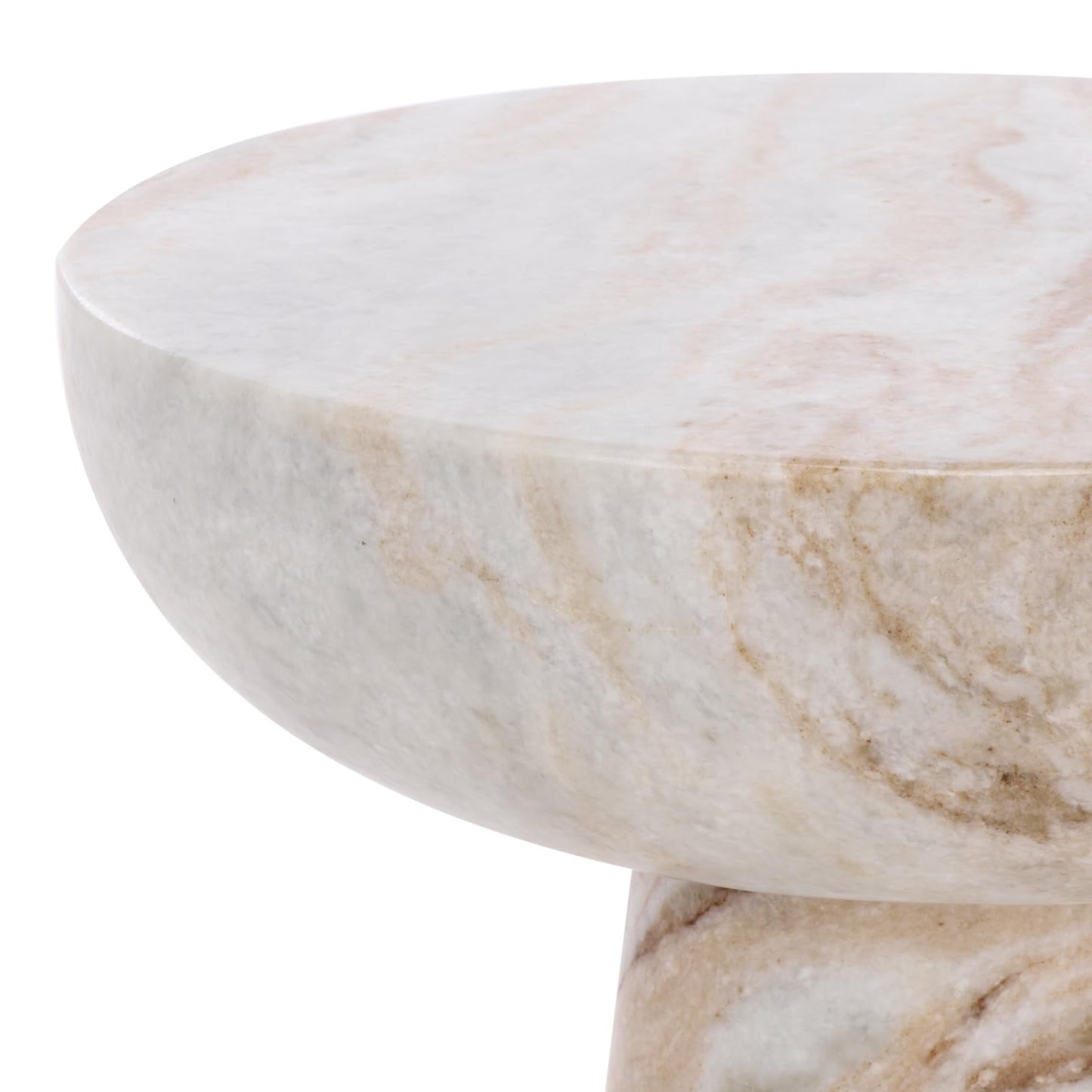 SAFAVIEH Couture Collection – Glendale White & Brown Round Marble Accent Table, Stone Pedestal Side Table, Modern Sculptural Design (SFV9766A)