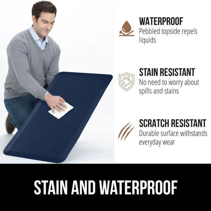 GORILLA GRIP Comfortable Cushioned Kitchen Mats for Floor, 39x20, Waterproof and Stain Resistant Soft Top, 3/4 Inch Thick Ergonomic Standing Desk Anti Fatigue Mat, Foam Supports Ankles and Feet, Navy