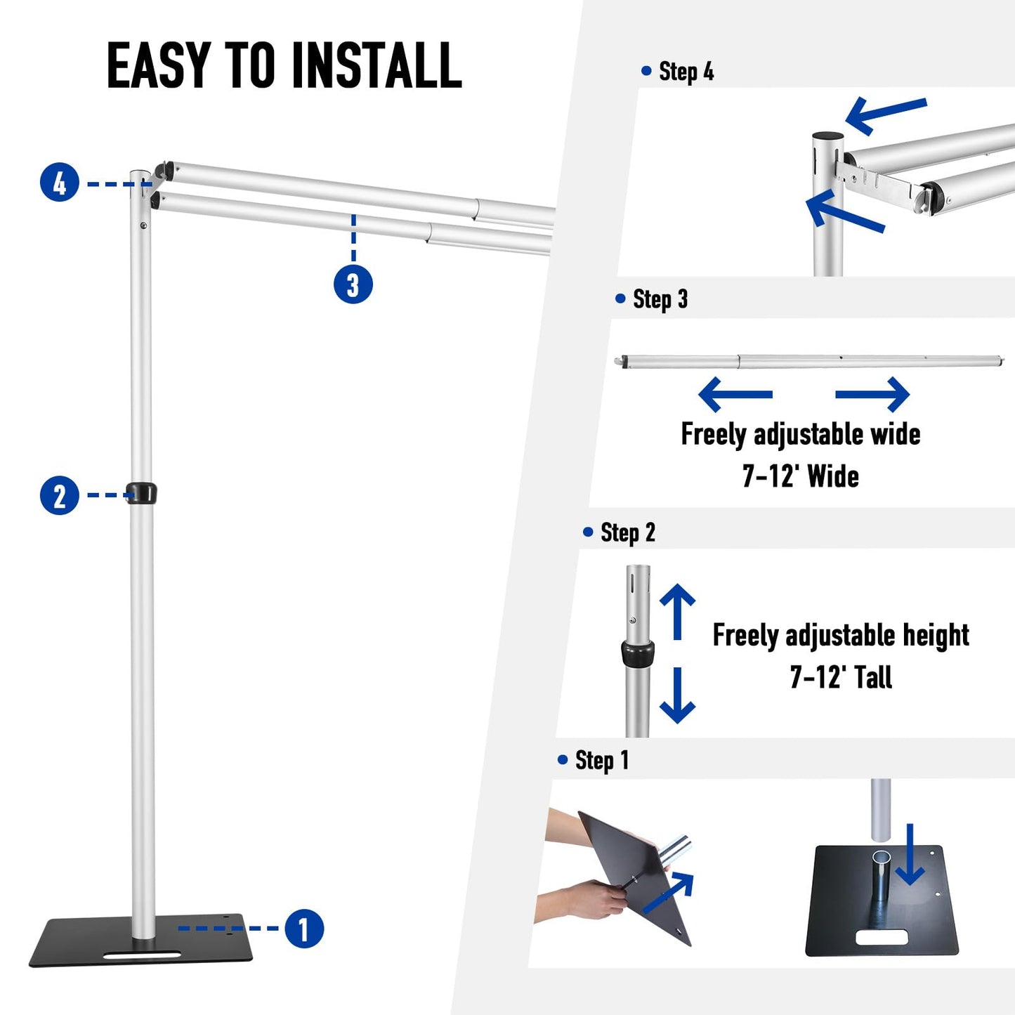 Hecis Heavy Duty Backdrop Stand,12x12ft Double Crossbar Pipe and Drape Stand, arch backdrop stand, Back Drop Stand for Party Event, Trade Shows & Wedding Decor