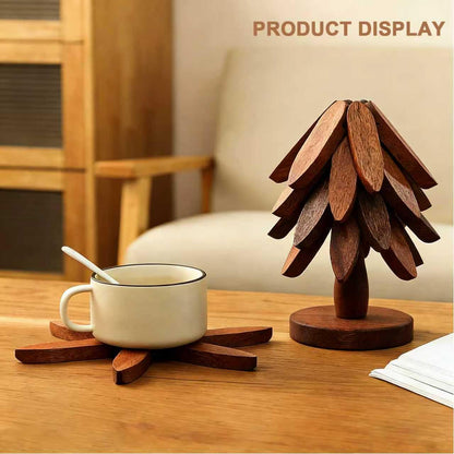 Natural Foldable Black Walnut Wood Insulation Pad Set — 4 Multifunctional Insulation Racks + 1 Hot Dish Rack, for Pots, Bowls, Teapots and Hot Pans