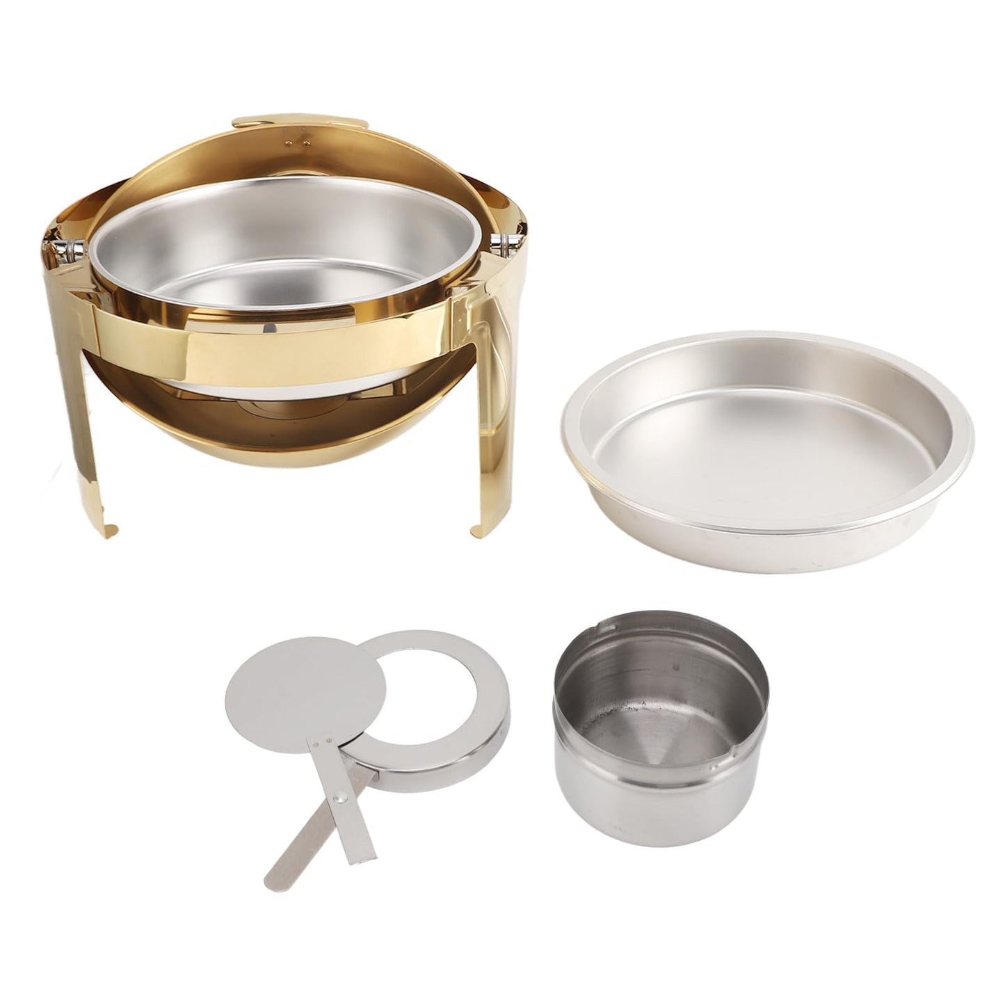 Chafing Dish Buffet Set Premium Stainless Steel Round Catering Food Warmer with Transparent Lid Alcohol Heated for Party Event Restaurant Banquet Gold 6L 47cm (1 Full Size Pan)