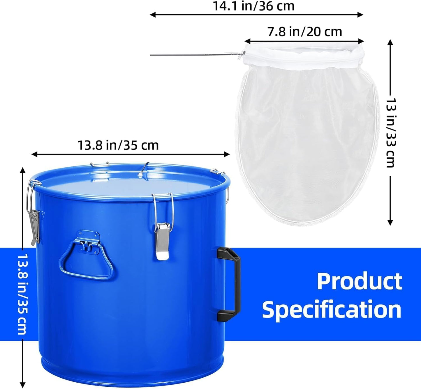8 Gal Fryer Grease Bucket, Oil Disposal Caddy with Lid, Coated Carbon Steel Oil Filter Pot with Rust-Proof Coating, Fryer Oil Transport Container with Lock Clips & Filter Bag