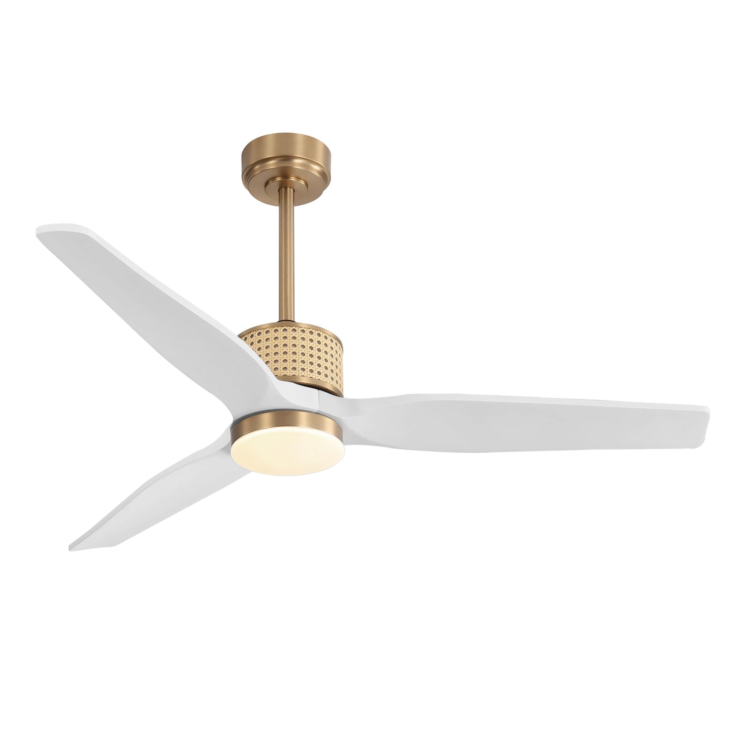 LEDLUX 52" Ceiling Fan with Light – Remote Control, Solid Wood, Quiet Reversible DC Motor, White/Gold Finish, Includes 4.5"/12" Downrods, Noiseless Ceiling Fan for Bedroom, Living Room, Porch