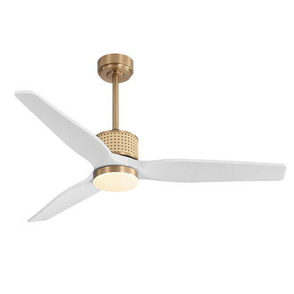 LEDLUX 52" Ceiling Fan with Light – Remote Control, Solid Wood, Quiet Reversible DC Motor, White/Gold Finish, Includes 4.5"/12" Downrods, Noiseless Ceiling Fan for Bedroom, Living Room, Porch