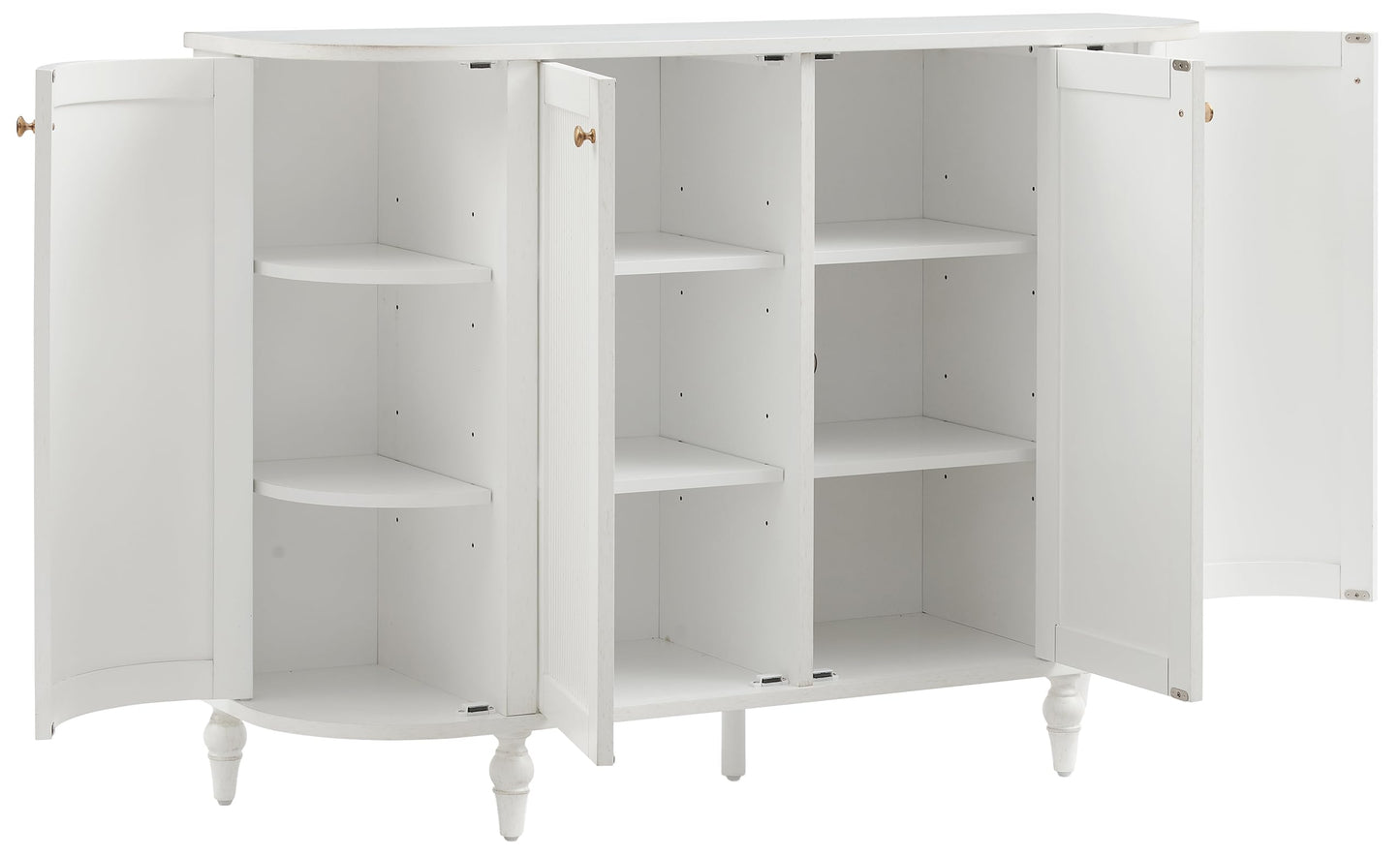 Crosley Furniture Monique Sideboard Traditional Buffet Cabinet with Storage Shelves, Fluted Doors, Distressed White
