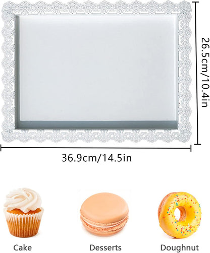 2Pcs Rectangle Iron Cupcake Serving Tray, White Dessert Plates for Party, Anniversary, Wedding, Christmas