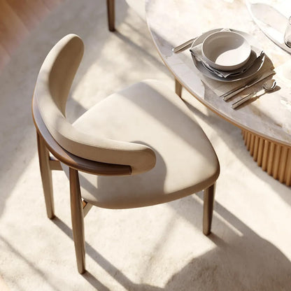 POVISON Modern Dining Chairs Set of 2, Armless Cotton Linen Dining Chair with Sackcloth Cushions and Dark Walnut-Coloured Ash Wood, Pre-Assembled Design