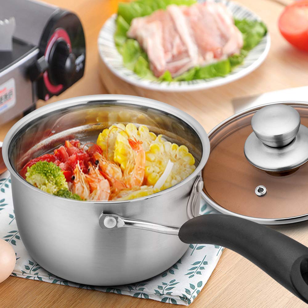 TeamFar Saucepan with Lid, 2 qt Sauce Cooking Pot Milk Pan Stainless Steel, Professional with Long Heatproof Handle for Home Kitchen Restaurant, Healthy & Non Toxic, Multi-use & Dishwasher Safe