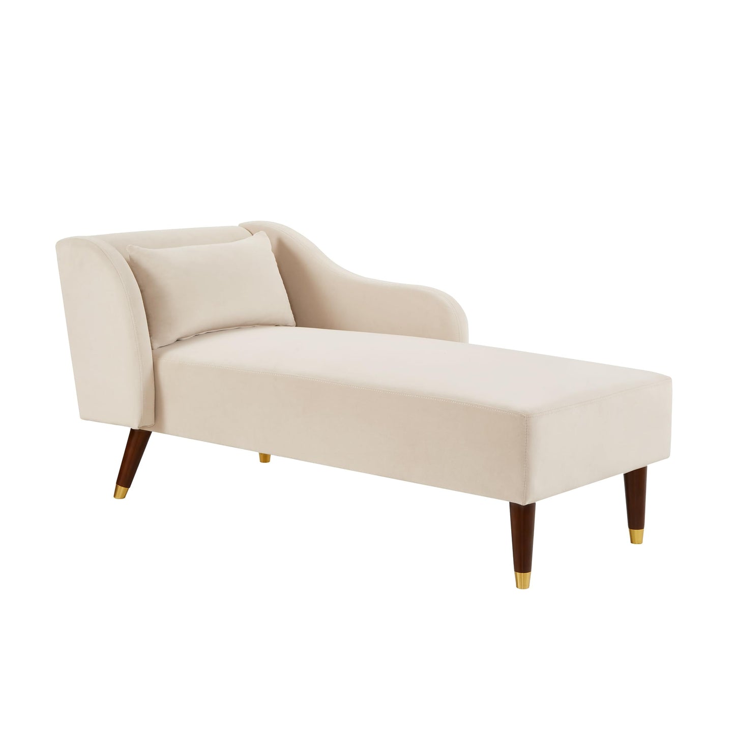 GDFStudio Upholstered Chaise Lounge Chair Indoor, Modern Velvet Recliner Lounge Chair with Removable Pillows, Gold Wood Legs, Backrest & Armrest, Reading Chaise Chair for Living Room Bedroom, Beige